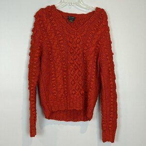 New Scotland Red Wool Cable Knit Sweater V Neck Pre-owned XL‎